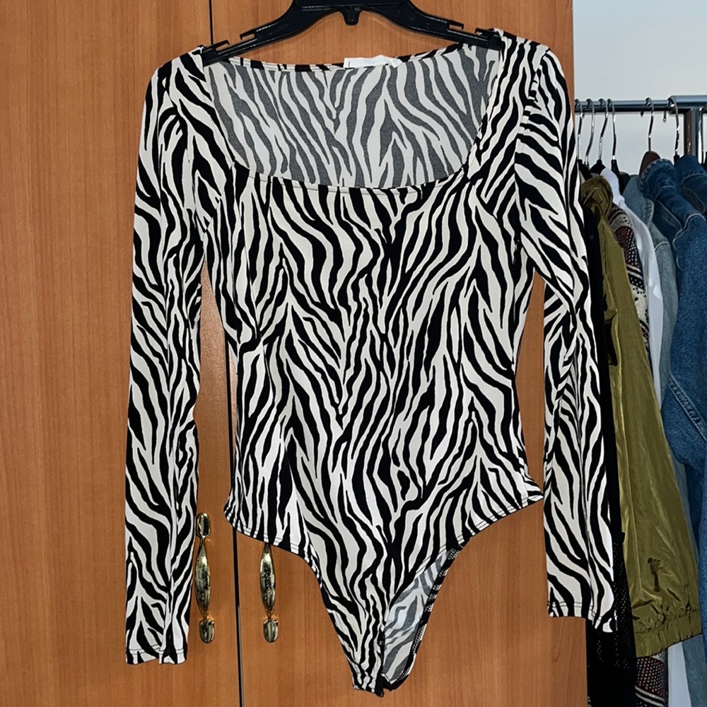 Lush Zebra Print Square Neck Bodysuit